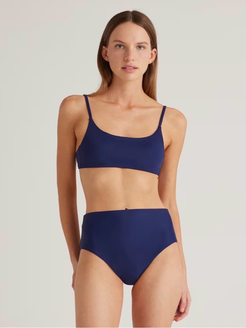 Quince Navy Blue Scoop Bikini Top with High Waist Bottom